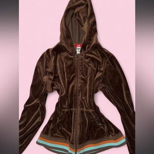 Anne Klein Brown Velvet Jacket with Striped Hem